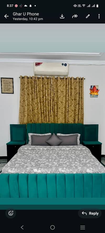 wooden bed set with 2 side tables