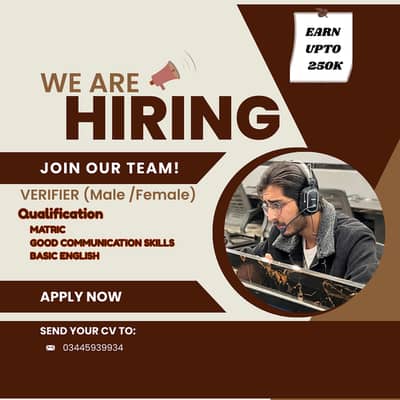 WE ARE HIRING MALE AND FEMALE VERIFIERS FOR MEDICARE CAMPAIGN