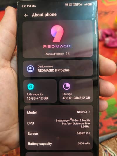 Red magic 8pro+  16gb ram 512gb memory