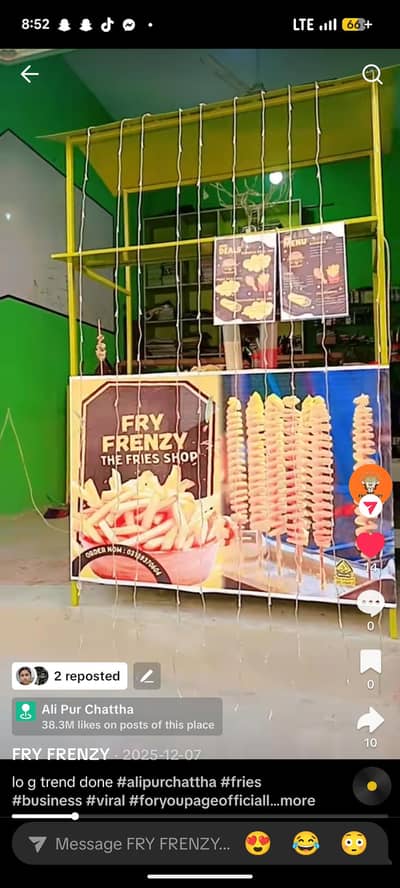 fries counter with 4 tyres 2by 4 foot 7 foot height with 4 liter fryer