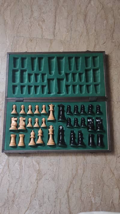 Solid Wood Chess Board with wooden pieces