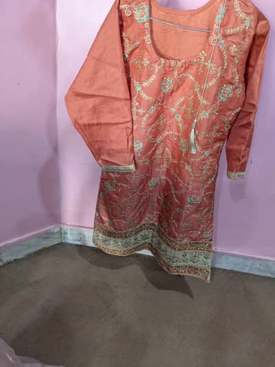 Peach Chiffon Embroidered 3 Piece Party Wear – Excellent Condition