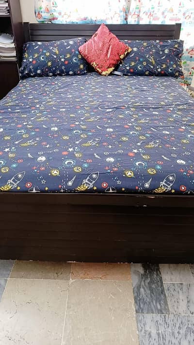 bed with mattress and curtains