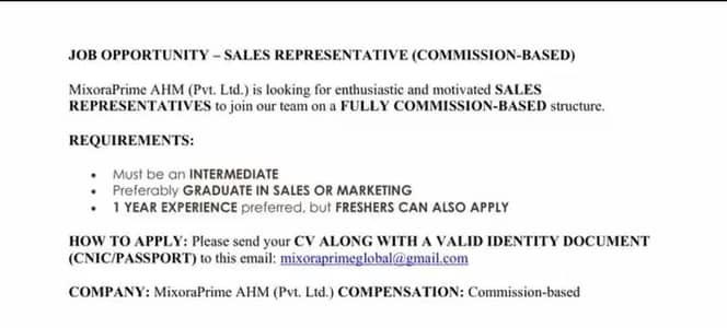 Hiring as a Salesman " Commission Based"