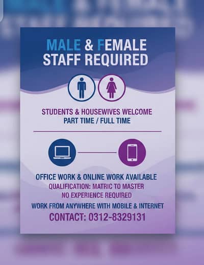 Part Time / Full Time Office & Online Work – Male & Female Required