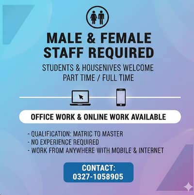 Part Time / Full Time Office & Online Work – Male & Female Required