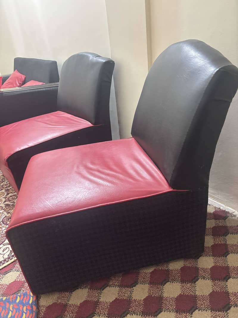 2 Red faux leather Sofas 1