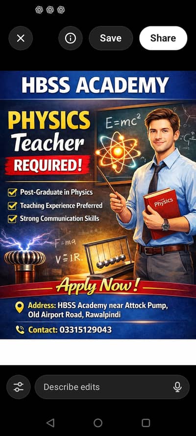 Physics Teacher Required – HBSS Academy Rawalpindi (Near Old Airport)