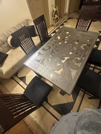 Dining table 6 chairs glass top