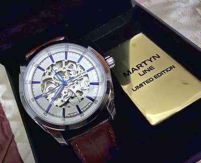 Martyn Line automatic skeleton watch with leather strap