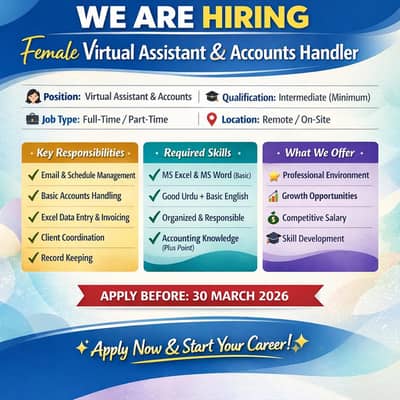 Urgent Staff Required For Virtual Assistant & Accounts Handler Job