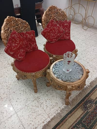 2 carving chairs with table for sale