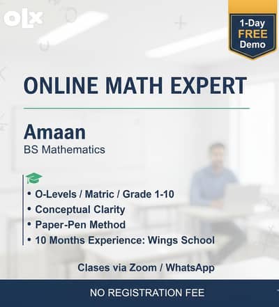 Online Math Expert - BS Mathematics [O-Levels/Matric/Grade 1-10]