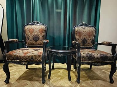 Chinioti Coffee Chairs with Table – Solid Wood Set