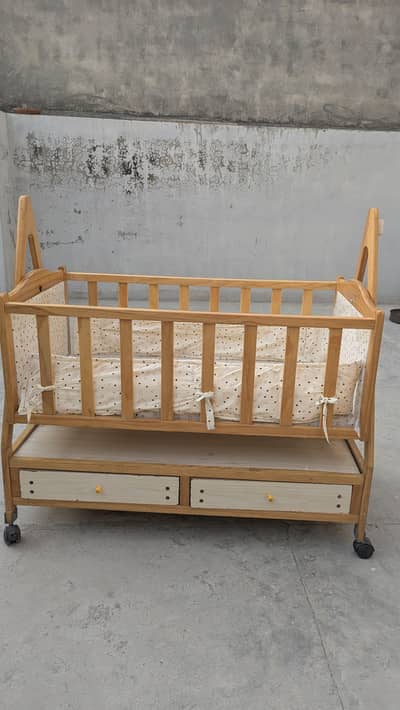 Used Wooden Baby Cot / Swing Bed with Mosquito Net