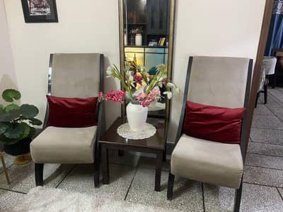 Modern High-Back Accent Chairs Set with Wooden Side Table