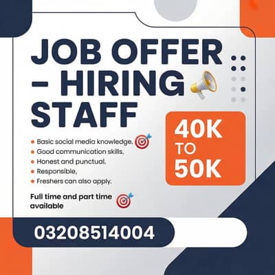 Golden chance for them who's are looking for job (male and female)
