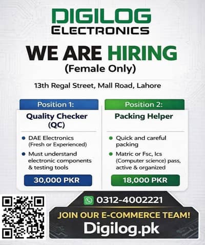 E-commerce Female Staff Required | JOB at Mall Road Lahore