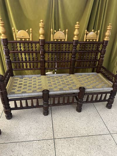 Chinyoti Shahi Sofa Set (3 piece)-maroon and gold