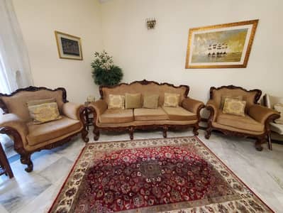 CHINOTI SHISHAM WOOD, 5-SEATER SOFA & GLASS TOP CENTER TABLE