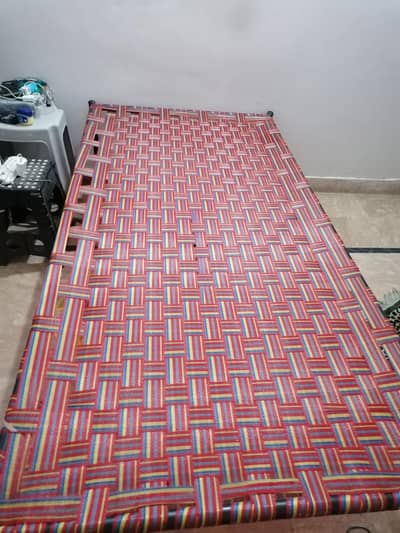 Single Metal Cot / Charpai with Strong Nylon Weaving – Good Condition