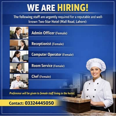 Female Chef Required – Hotel Job in Lahore