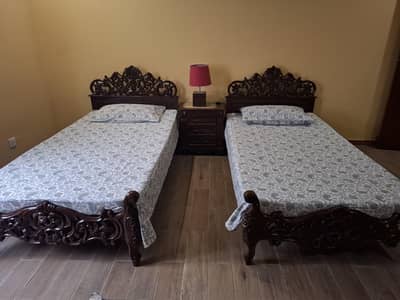 Single beds with dressing mirror side table and mattress