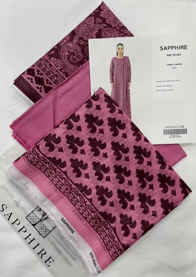 3 piece sapphire lawn suit with voil lawn dupata