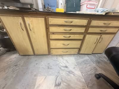 Office table chair and cupboard