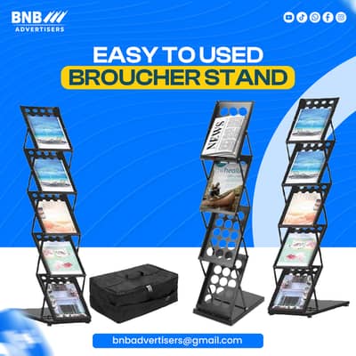Brochure display stand, Folding catalogue holder, Magzine shelf, Racks