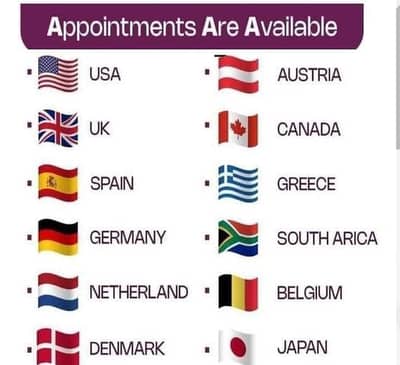 We deal in visa appointment bookings all over the world