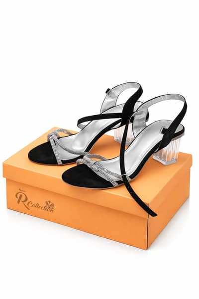 Elegant Black Heel Sandals for Women – Stylish Party Wear – Like New