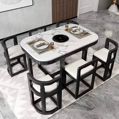 Modern 6 Seater Oval Dining Table Set – Black & White Luxury Design