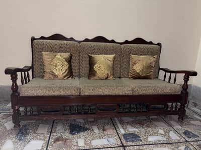 Sofa Set with Wooden Center Table and Cushions