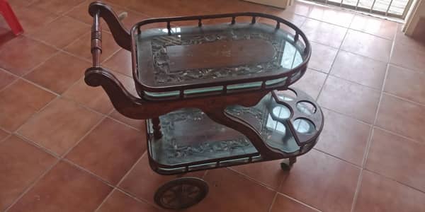 Chinioti Tea Trolley with glass top for sale in reasonable price.
