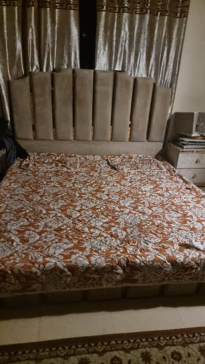 Beautiful white poshish Bed with side tables and dressing