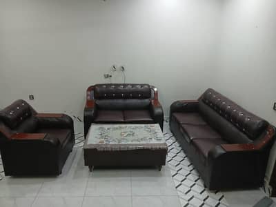 Brown Leather 6 seater Sofa set with Table