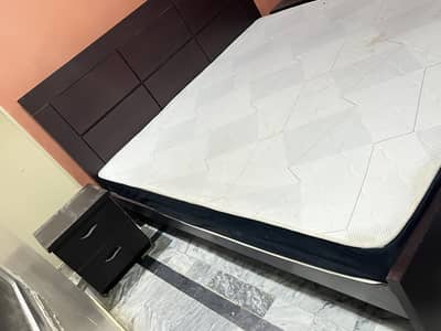 King Size Bed (Chipboard) with 2 corner tables + Mattress