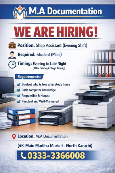 Position: Shop Assistant (Evening Shift)