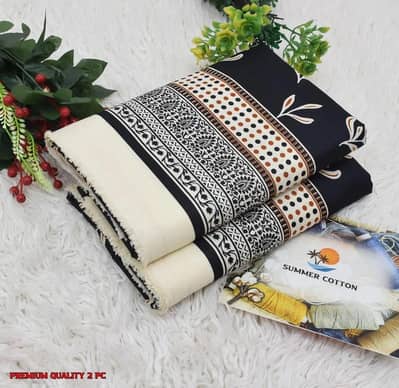 پریمیم سمر کاٹن 2 پیس پرنٹڈ سوٹ - خوبصورت بلیک ڈیزائن