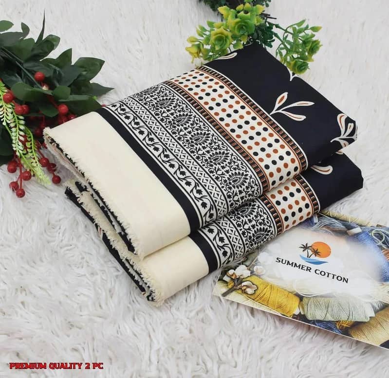 پریمیم سمر کاٹن 2 پیس پرنٹڈ سوٹ - خوبصورت بلیک ڈیزائن 0