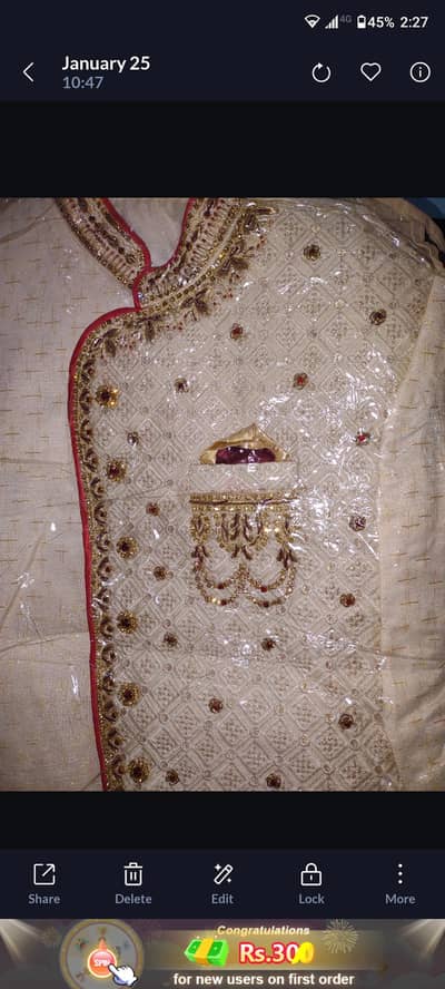 Half White Wedding Sherwani for Men – Fit for 6ft Height – Like New
