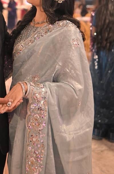 Beautiful designers saree cut dana work