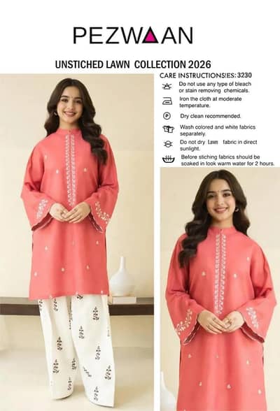 2 pcs women's unstitched Embroidered suit