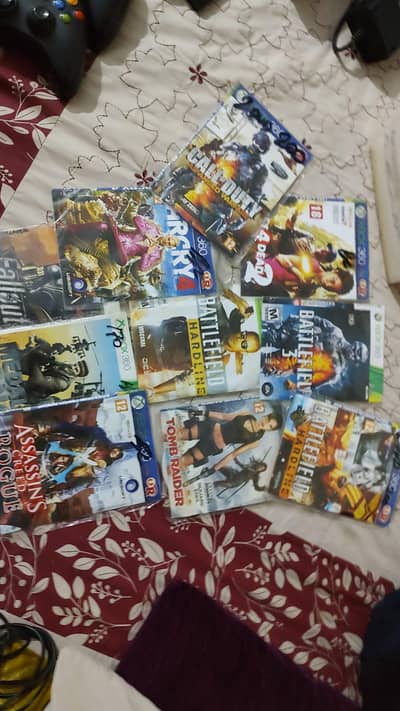xbox 360 with digital games and physical cd,s