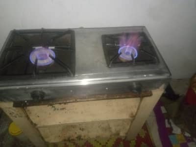 gas stove double with metal stand