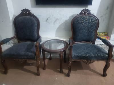 Wooden Classic Chairs Set with Glass Table 03459442750