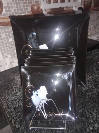 cake set 7 serving plates & 1 glass dry fruit platter