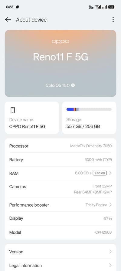 oppo Reno 11f 5 g 8+4 256 With box and charger original cable