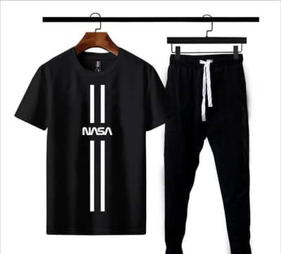 Men's Printed Cotton Jersey Track Suit (2 Pcs) in Black